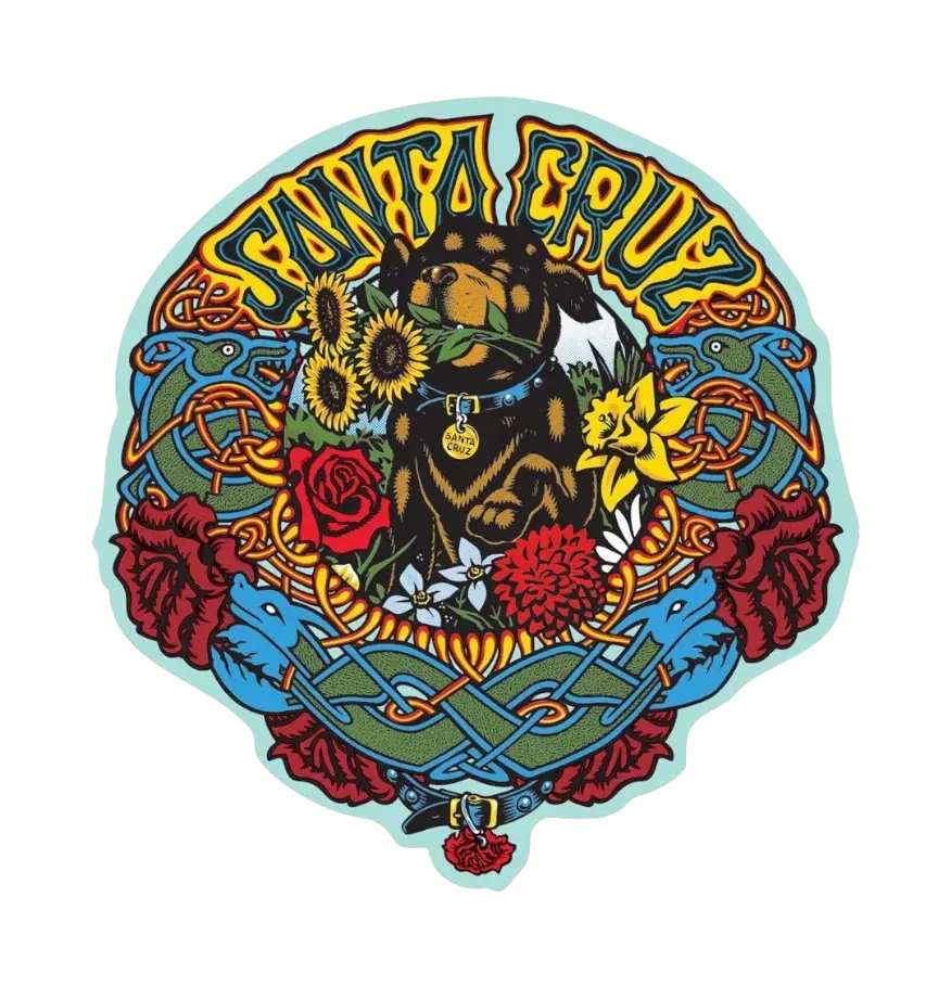 STICKER SANTA CRUZ PERRO FLORES
